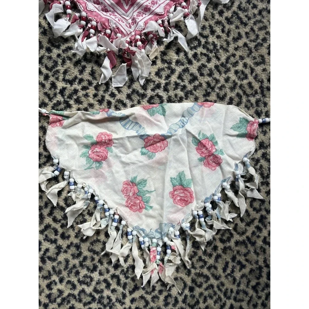 Vtg Beaded Bandana Necklace Scarf Lot 2 Breast‎ Plate Collar Girly Sweet Flowers